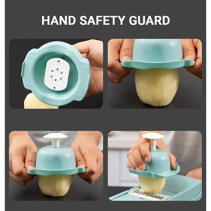 Мандоліна для нарізання овочів ADOV, 12 в 1, багатофункціональна, з захистом рук, з нержавіючої сталі, для овочів, фруктів, сиру, цибулі, картоплі, Julienne, подрібнювач (блакитна)