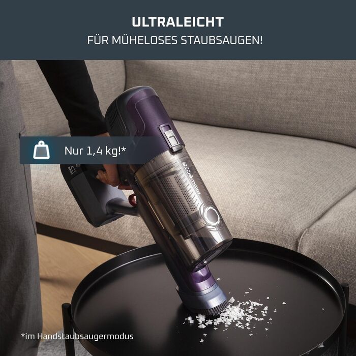 Пылесос Rowenta X-Pert 6.60 Essential аккумуляторный, 100 Вт, 45 мин работы, без мешка, LED-насадка, съемный аккумулятор, насадка для щелей и держатель для стены, фиолетовый/черный, RH6838 X-Pert 6.60 Essential лиловый/серый
