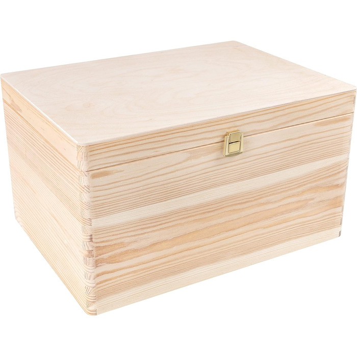 Велика дерев'яна коробка з кришкою та замком Creative Deco XXL 40x30x24 см, скриня для зберігання, органайзер для документів, іграшок, інструментів, натуральне необроблене дерево