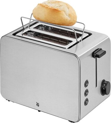 WMF Stelio 2-Slice Stainless Steel Toaster, Double-Slot Toaster with Bread Roll Attachment, Bagel Function, 7 Browning Levels, 900 W, Matte Stainless Steel Toaster