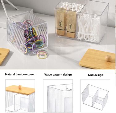 Набір для зберігання ватних паличок та дисків, чорний, акрил/бамбук, 3 шт.