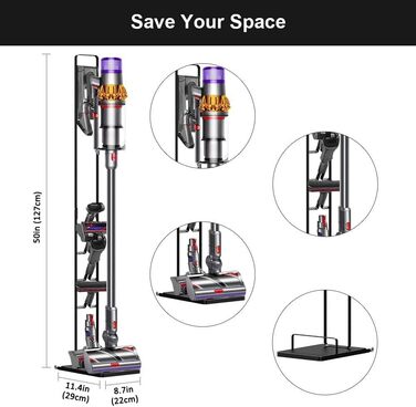 Підставка для пилососів Dyson Gen5 V15s, V15, V12 Slim, V11, V10, V8, V7, V6 - без свердління, на коліщатках, чорна