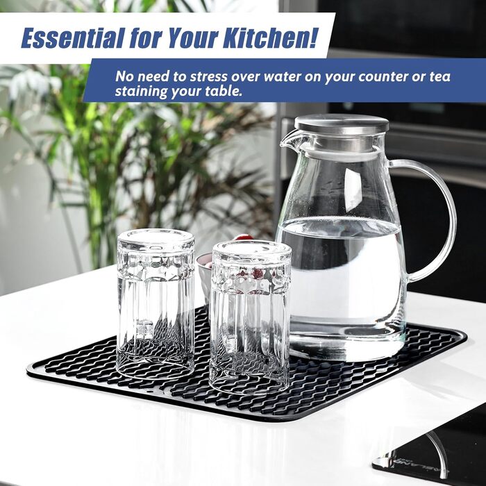 Килимок для посуду KitchenRaku 40x45 см, силіконовий, термостійкий, антиковзний, чорний
