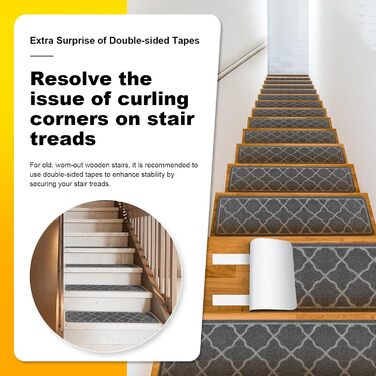 15 килимків на сходи 76x20 см, антиковзаючі, самоклеючі, для дітей, літніх людей та собак, сірий колір