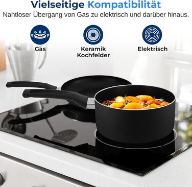 Набір каструль та сковорідок SereneLife 11 предметів: антипригарне покриття, для газових, електричних та керамічних плит, з аксесуарами, без PFOA/PFOS, чорний Azul Oscuro