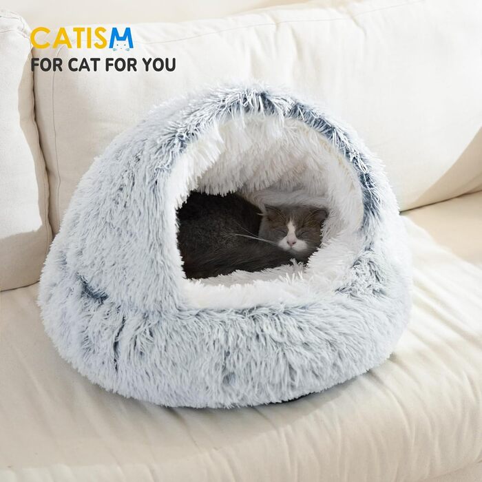 CATISM Cat Bed Washable Cat Sleeping Place for Cats Plush Pet Cat Head Pillow Cat Cushion Fluffy Kitten Puppy Snuggle Bed Pet Bed (Grey - XL(60cm))