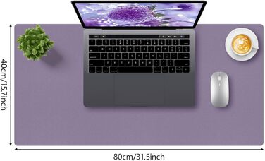 Килимок для столу Niviy з екошкіри XXL, 80x40 см, антиковзаючий, водонепроникний, для офісу, дому та ноутбука, м'яка підкладка з алькантари (лавандовий)