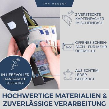 Картхолдер Von Heesen з монетницею RFID захист, шкіряний гаманець для жінок та чоловіків, чорний (Waxy)