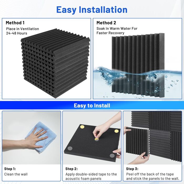 Акустичний поролон для звукоізоляції 30x30x2.5 см, шумопоглинаючі панелі з самоклейкою для студії та домашнього кінотеатру, набір 24 шт
