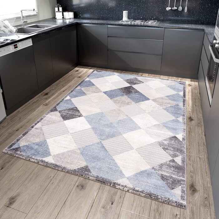 Килим SANAT Evra для вітальні - коротковорсовий килим з сучасним дизайном, підходить для вітальні, коридору, їдальні, спальні, кухні та дитячої кімнати (80x150 см, 200 x 280 см, прямокутний, блакитно-сірий)