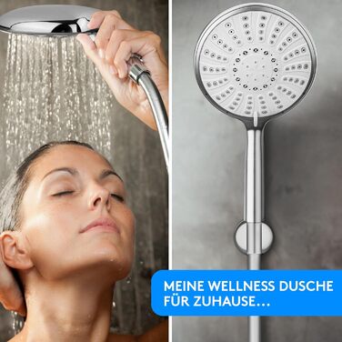 Lyvanas - TEST WINNER - Shower Head with Hose and Holder - Shower Head for Shower & Bathtub in Extra Large (Ø15cm) - Wellness Rain Shower with 5 Spray Patterns (Premium Set 2025)