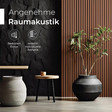 Акустичні настінні панелі з натурального горіха (набір 2 шт), 120x60x2.1 см, чорний звукопоглинаючий фільц — 3D панелі для шумоізоляції та оздоблення стін