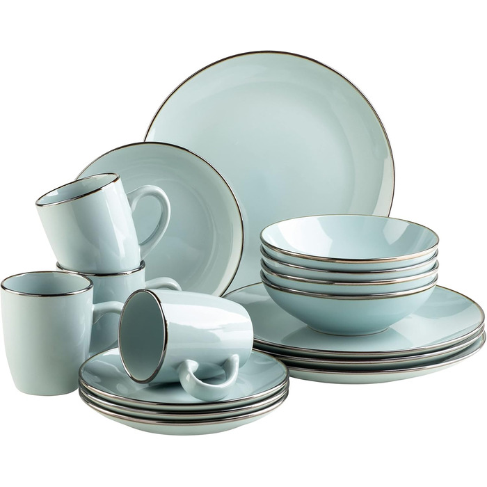 Набір посуду на 4 особи з мідним бордюром (16 предметів, м'ятний колір)