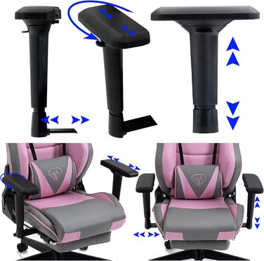 TRISENS Gaming Chair Racing Style Chair with Sports Seat and Ergonomic 4D Armrests, Color: Light Grey/Pink Light Grey / Pink