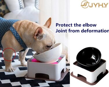 Миска для корму собак та котів JYHY Bulldog з кераміки, широка горловина, похила, з антиковзною гумовою підкладкою, 1.5 Cup (Чорна миска + стійка)
