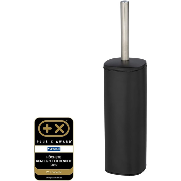 Набір для туалету WENKO Alassio: щітка для унітазу з висувним змінним наконечником (8,5 см), чорний, сталь, 9,3 x 39,2 x 9,3 см