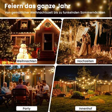 Ланцюжок прикрас для вулиці на електромережі 15М з 25+2 G40 LED лампами. Водостійкий IP65, тепле біле світло 2700K. Для саду, тераси, святкування. Чорний колір.