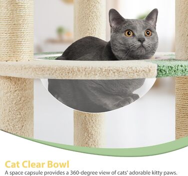 Yaheetech Cat Tree, Ocean Design Cat Tree, Cat Scratching Post, with Platform Space Capsule Sisal Posts, Stable Cat Climbing Tree, (Green/Beige)