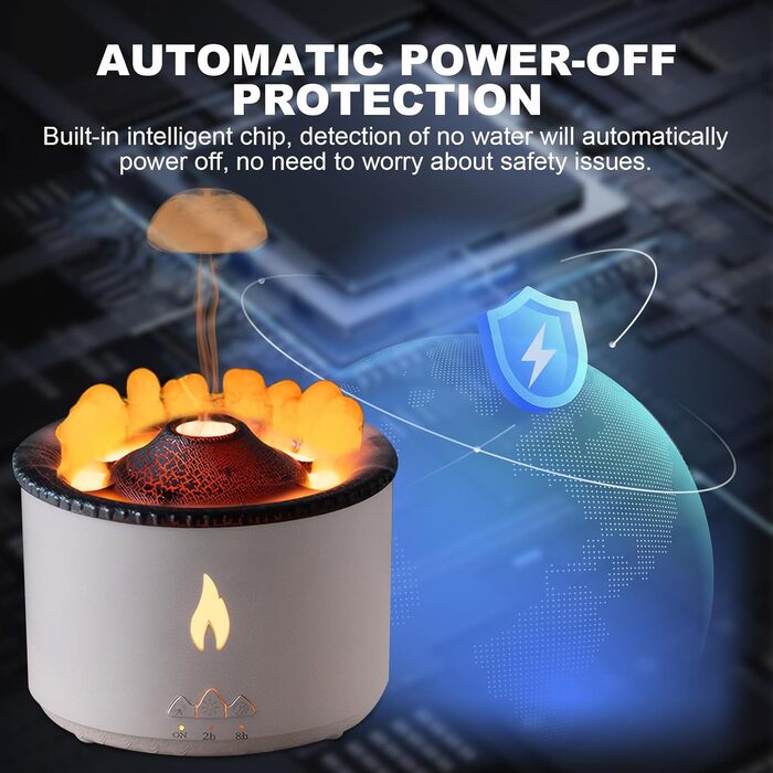 Vulkan Humidifier Flame Aroma Diffuser: 360ml Aromatherapy Humidifier 2 Mist Modes Humidifier Remote Control Oil Cold Mist Diffuser with Night Light for Home, Gym