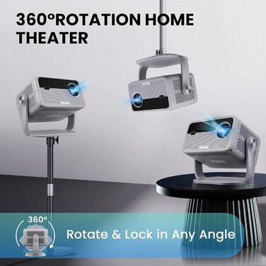 Beamer 4K з автофокусом та автотрапецеїдною корекцією: проєктор WiFi6 Bluetooth5.2, 360° обертання, FHD 1080P, для домашнього кінотеатру, з голосовим керуванням, для підключення телефону, підтримка Screen Mirroring