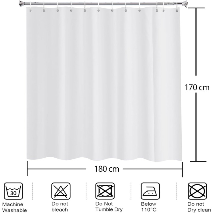 Штора для ванної кімнати YISURE антигрибкова 200x220 см, біла, з текстилю та поліестеру, водонепроникна, з магнітами