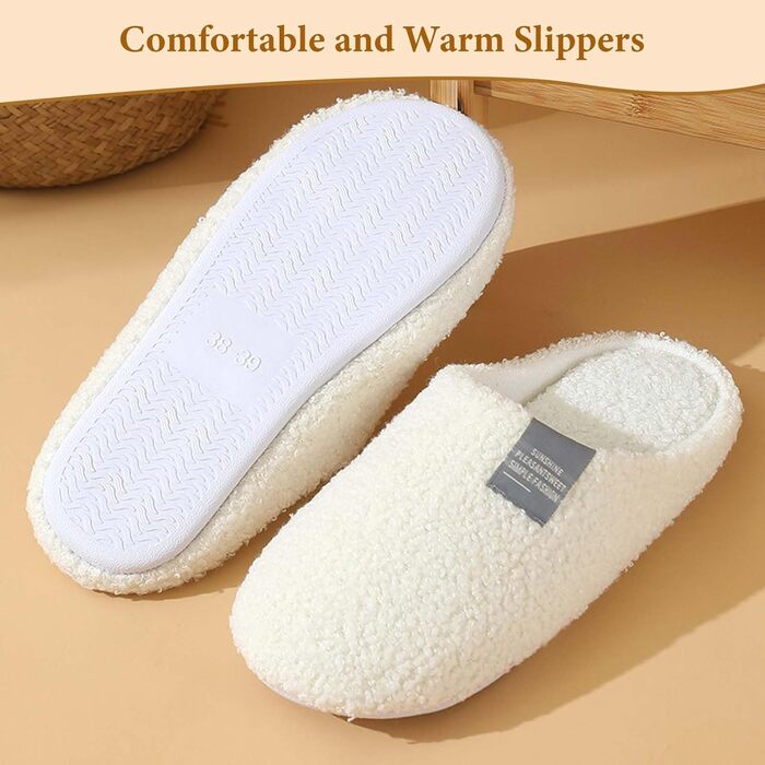 Тапочки зимові плюшеві, теплі та зручні для дому та вулиці. Антиковзкі, дихаючі гостьові тапочки для жінок та чоловіків. Розмір 36/37 EU, білий колір