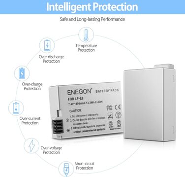 Запасні акумулятори ENEGON (2 шт.) та швидке зарядне пристрій Dual для Canon LP-E8 та Canon EOS Rebel T2i, T3i, T4i, T5i, 550D, 600D, 650D, 700D, Kiss X4, X5, X6, LC-E8E, 2 * LP-E8 Akkus + 1 * Dual Ladegerät