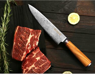 Японський кухонний ніж YOUSUNLONG Pro Gyuto 255mm з дамаської сталі з оливкового дерева - ніж шеф-кухаря