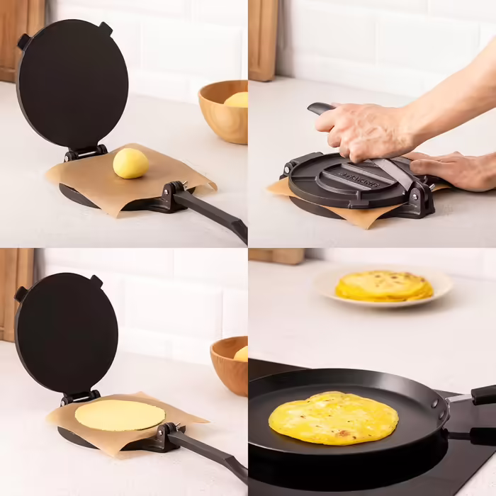 Navaris Cast Iron Tortilla Press Ø20cm - Taco Maker Tortilla Press - for homemade Roti Naan Wraps Quesadilla Pita - manual dough pressing machine