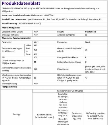 Mini морозильна камера HOMCOM 35 л, електрична, окремо стояча, 45 Вт, -14°C до -24°C, 5-рівневе регулювання температури, 47 x 44,2 x 48,8 см (біла)