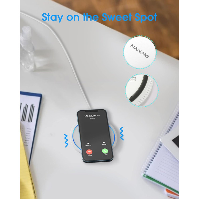 Бездротовий зарядний пристрій NANAMI 20W USB-C PD з адаптером для Samsung Galaxy S25 S24 S23 S22 S21 Ultra Plus, iPhone 17 16 15 14 13 12 11 Pro та Airpods - Білий