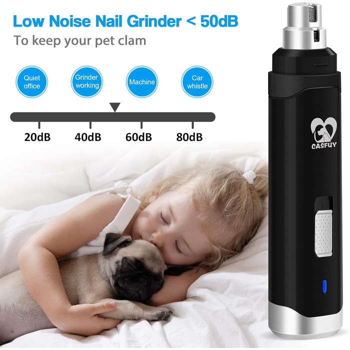 Електричний точилка для кігтів собак Casfuy - професійний, 2 швидкості, акумуляторний, для собак та котів, чорний
