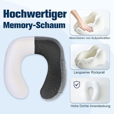 Подушка для шиї в літак, доросла, з піною з пам'яті, регульована, компактна, ергономічна, м'яка, дихаюча, з навушниками, маскою для очей, чохлом (Сірий)