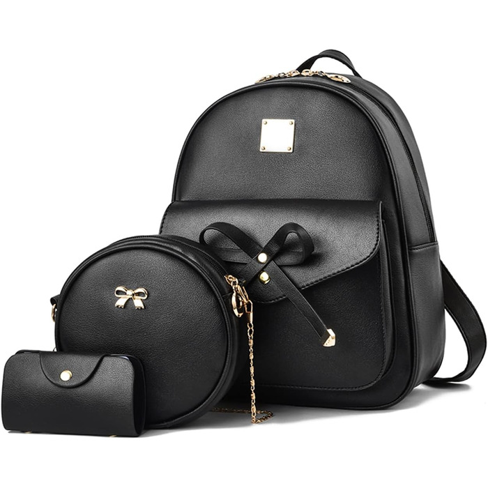 Жіночий рюкзак з PU шкіри: стильний, для подорожей, школи, роботи. Набір чорного кольору