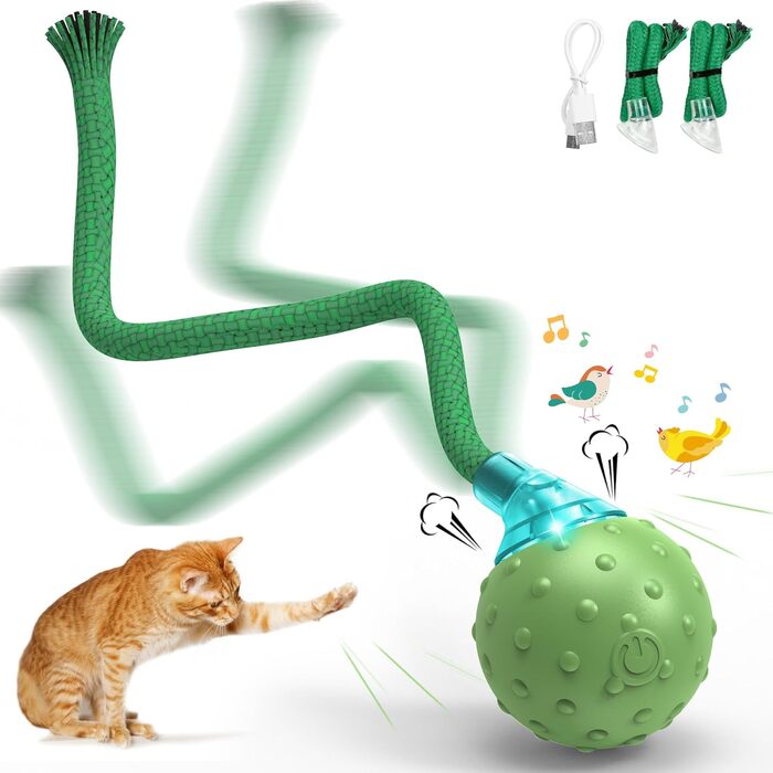 IOKHEIRA Electric Cat Toy Ball - Interactive, Automatic, USB Rechargeable, 3 Working Modes, Irregular Movement (Green)