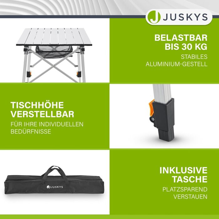 Стол для кемпінгу Juskys Picco - алюмінієвий, 90 x 52 см, легкий, складний, регульований по висоті - для кемпінгу, саду, відпочинку на природі