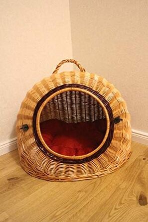 Транспортний кошик для котів та собак з ротангу з металевим ґратом та подушкою, L XL XXL (56x45x48 см)