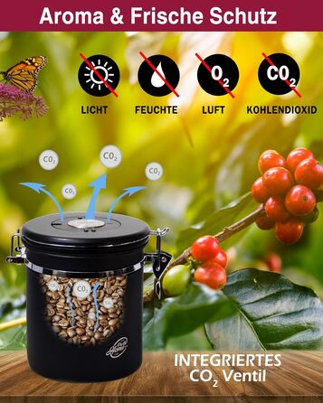 Контейнер для кави Kaffeedose: герметичний, 500г, нержавіюча сталь, 1,5л, з дозатором та календарем, у подарунковій коробці