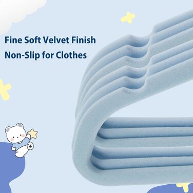 Дитячі вішалки для одягу, 28 см, м'які вельветові вішалки з 360° обертовим гачком, антиковзкі вішалки для одягу, економія місця для немовлят та малюків, 32 шт., блакитні