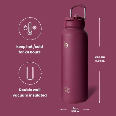 BOTTLE BOTTLE Insulated Water Bottle with Straw, Sport Stainless Steel Water Bottle with Handle Lid, Outdoor Sports Bottle for Pills, 1L (White) (Red)