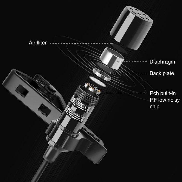Мікрофон-петличка LEKATO для смартфона та ПК (2 шт.), 3.5 мм, 2 м кабель для запису, трансляцій, інтерв'ю, конференцій, подкастів