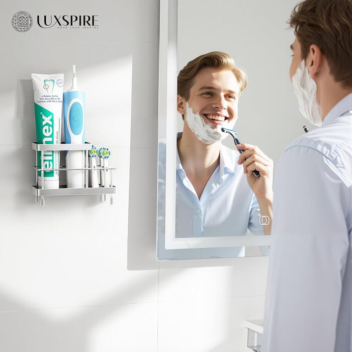 Тримач для зубних щіток Luxspire, нержавіюча сталь, електричний, настінний без свердління, з дренажними отворами для органайзера пасти, 6 відділень (матова срібляста)