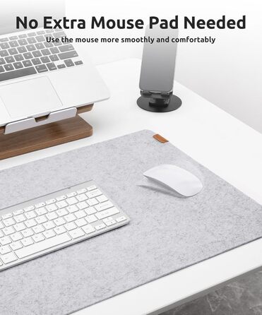 Килимок для столу YSAGi з фетру 90x40 см, антиковзкий, для миші та клавіатури, офіс/домашній офіс, світло-сірий