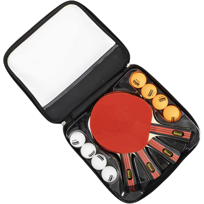 Набір для настільного тенісу Idena 40222 (12 предметів) – професійний, 4 ракетки, 8 м'ячів, якість 3 зірки, у футлярі