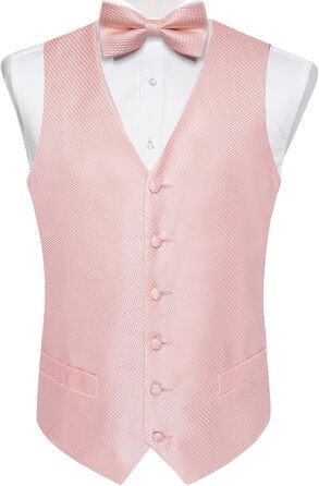 Костюмний жилет чоловічий DiBanGu для весілля з краваткою, нагрудником та краватковою хустинкою, сріблястий візерунок Paisley (L, Рожеве золото)