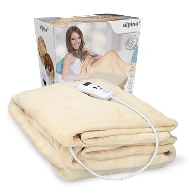 Електрична ковдра Alpina 180x130 см - 60W, 3 режими нагріву, біла, поліестер