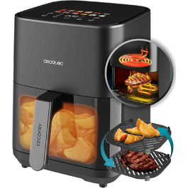 Cecotec Oil-Free Hot Air Fryer - 4L - Grill Plate - Grill - Double Heating Elements - Cecofry & Grill Duoheat 4000. 1900W, Movable Divider, Temperature Control 40-200°C, 10 Menus