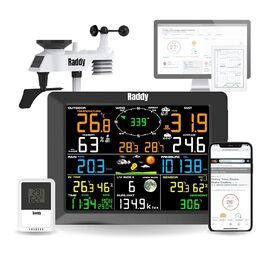 Метеостанція Raddy WF-100C з датчиком температури та вологості, Wi-Fi, 14-в-1: цифровий термометр для дому, офісу, спальні в подарунковій коробці