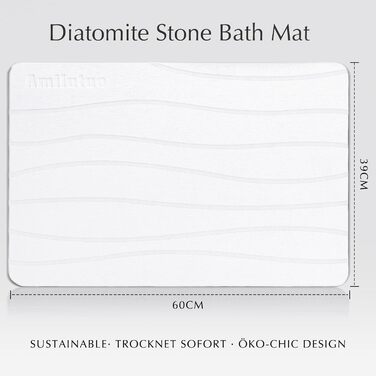 Amilutuo Badematte Stein, Diatomite Stone Bath Mat, Non-Slip Stone Bath Mat, Quick-Drying Stone Bath Mat (Gray-White C, 60 x 39 cm) Gray-White C 60 x 39 CM