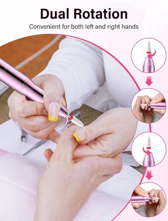 QEANY Бездротовий набір для манікюру та педикюру Nagelfräser, електрична фрезер для гелевих нігтів, 5 швидкостей, 35000 об/хв